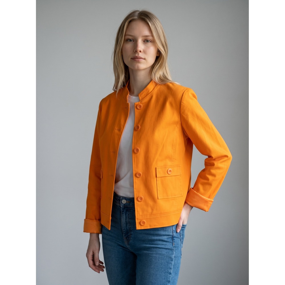 Carlisle‎ Orange Mandarin Collar Cotton Blend Button Front Jacket Size 10